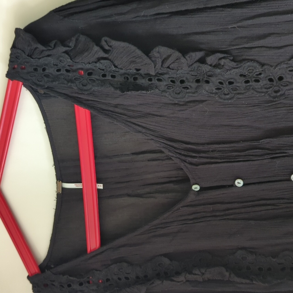 Free People Black Lacey Boho Long Sleeve Flouncy Dress M Medium